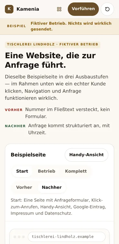 Dieselbe Beispielseite auf dem Handy.