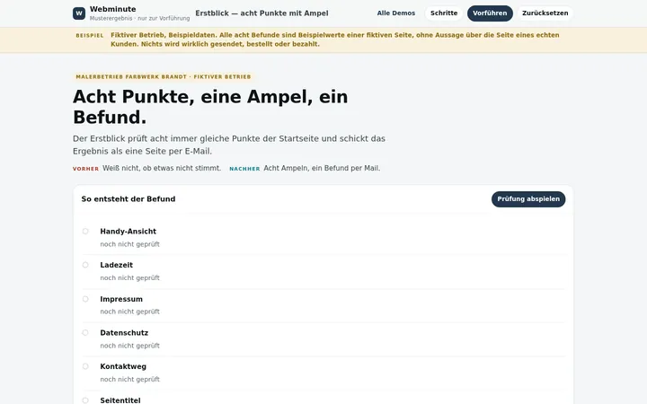 Beispiel am Computer: Erstblick auf Ihre Seite für einen erfundenen Betrieb.